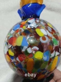 Vintage Murano Blown Glass Pot Belly Confetti Smiling Clown Made In Italy
