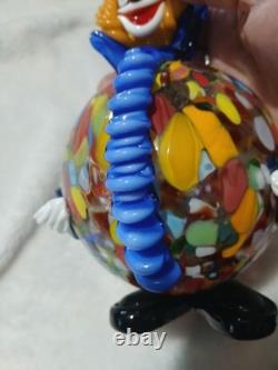 Vintage Murano Blown Glass Pot Belly Confetti Smiling Clown Made In Italy
