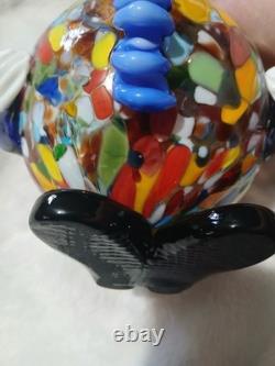 Vintage Murano Blown Glass Pot Belly Confetti Smiling Clown Made In Italy
