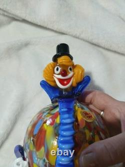 Vintage Murano Blown Glass Pot Belly Confetti Smiling Clown Made In Italy
