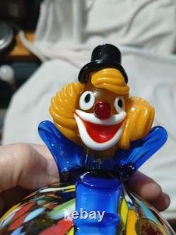 Vintage Murano Blown Glass Pot Belly Confetti Smiling Clown Made In Italy