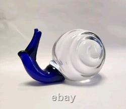 Vintage Murano Blown Glass Snail Cobalt Clear MCM Midcentury Decor GIANT