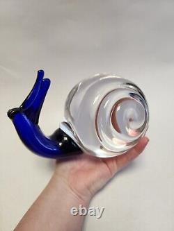 Vintage Murano Blown Glass Snail Cobalt Clear MCM Midcentury Decor GIANT