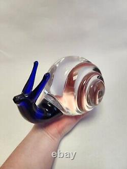 Vintage Murano Blown Glass Snail Cobalt Clear MCM Midcentury Decor GIANT