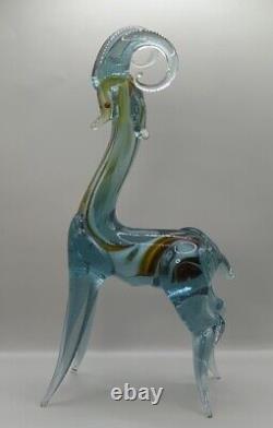Vintage Murano Blue And Brown Art Glass Gazelle Antelope Ram Figurine
