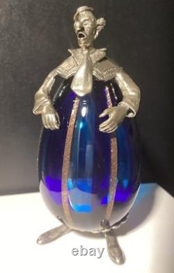 Vintage Murano Blue Art Glass Clown By Vittorio Angini Silver Hallmarked Figure