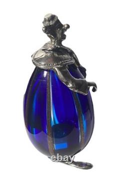 Vintage Murano Blue Art Glass Clown By Vittorio Angini Silver Hallmarked Figure