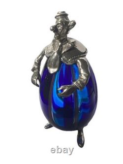 Vintage Murano Blue Art Glass Clown By Vittorio Angini Silver Hallmarked Figure