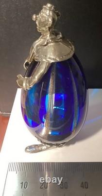Vintage Murano Blue Art Glass Clown By Vittorio Angini Silver Hallmarked Figure