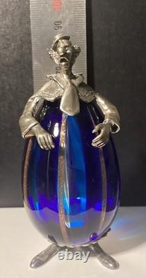 Vintage Murano Blue Art Glass Clown By Vittorio Angini Silver Hallmarked Figure
