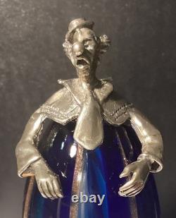 Vintage Murano Blue Art Glass Clown By Vittorio Angini Silver Hallmarked Figure