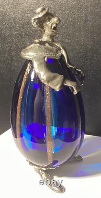 Vintage Murano Blue Art Glass Clown By Vittorio Angini Silver Hallmarked Figure