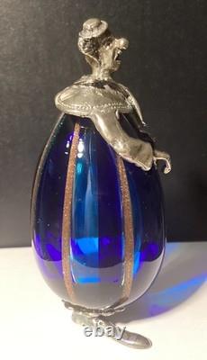 Vintage Murano Blue Art Glass Clown By Vittorio Angini Silver Hallmarked Figure