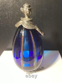 Vintage Murano Blue Art Glass Clown By Vittorio Angini Silver Hallmarked Figure