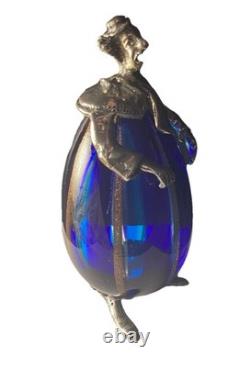 Vintage Murano Blue Art Glass Clown By Vittorio Angini Silver Hallmarked Figure