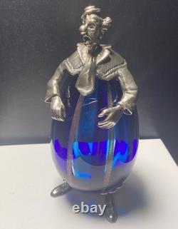 Vintage Murano Blue Art Glass Clown By Vittorio Angini Silver Hallmarked Figure