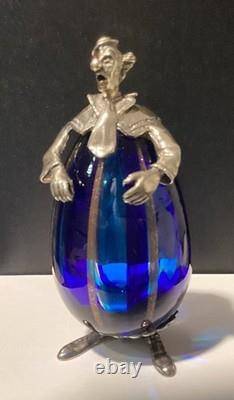 Vintage Murano Blue Art Glass Clown By Vittorio Angini Silver Hallmarked Figure