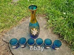 Vintage Murano Blue Glass Decanter (Missing Stopper) + Six Mini Glasses. Ex Con