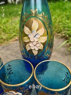 Vintage Murano Blue Glass Decanter (Missing Stopper) + Six Mini Glasses. Ex Con