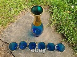 Vintage Murano Blue Glass Decanter (Missing Stopper) + Six Mini Glasses. Ex Con