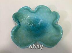 Vintage Murano Blue Italian Glass Bowl withGold & Silver Flecks, 8 Dia x 2 High