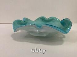 Vintage Murano Blue Italian Glass Bowl withGold & Silver Flecks, 8 Dia x 2 High