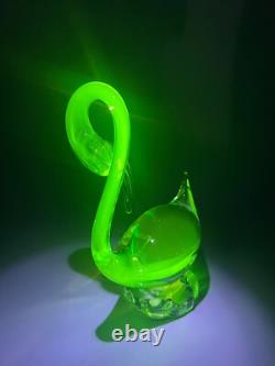Vintage Murano Blue&Uranium Green Vaseline Sommerso Glass Swan Bird Figurine