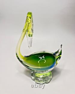 Vintage Murano Blue&Uranium Green Vaseline Sommerso Glass Swan Bird Figurine