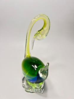 Vintage Murano Blue&Uranium Green Vaseline Sommerso Glass Swan Bird Figurine