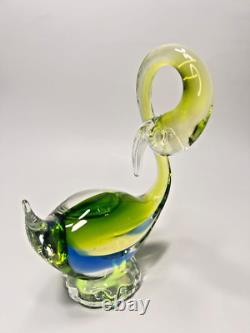Vintage Murano Blue&Uranium Green Vaseline Sommerso Glass Swan Bird Figurine