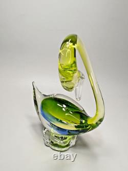 Vintage Murano Blue&Uranium Green Vaseline Sommerso Glass Swan Bird Figurine