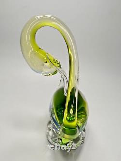 Vintage Murano Blue&Uranium Green Vaseline Sommerso Glass Swan Bird Figurine