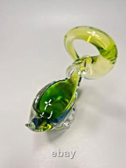Vintage Murano Blue&Uranium Green Vaseline Sommerso Glass Swan Bird Figurine