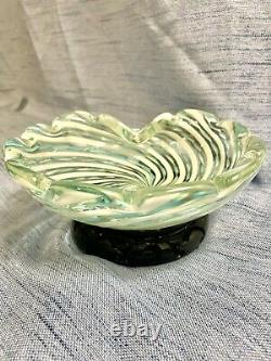 Vintage Murano Blue White Gold Latticino 1950s Italian Heavy Art Glass Bowl