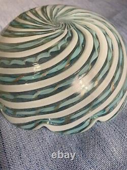 Vintage Murano Blue White Gold Latticino 1950s Italian Heavy Art Glass Bowl