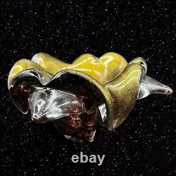 Vintage Murano Bowl Art Glass Gold Flecks Aventurine Cased Amethyst 3.5T 6.5W