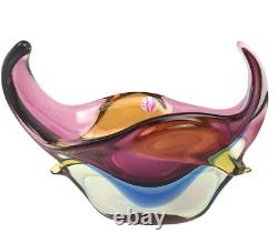 Vintage Murano Bowl by S. Bubacco Sommerso Glass MCM Purple Blue Twisted Arms