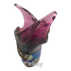 Vintage Murano Bowl by S. Bubacco Sommerso Glass MCM Purple Blue Twisted Arms