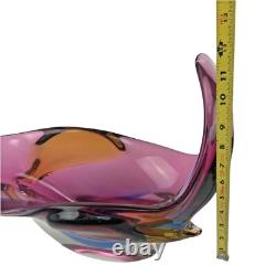 Vintage Murano Bowl by S. Bubacco Sommerso Glass MCM Purple Blue Twisted Arms