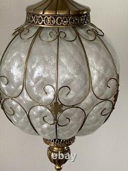 Vintage Murano Bubble Glass Caged Hanging Swag Pendant Lamp Light