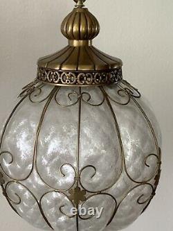 Vintage Murano Bubble Glass Caged Hanging Swag Pendant Lamp Light