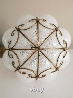 Vintage Murano Bubble Glass Latticino Caged Hanging Pendant Lamp Light Lantern