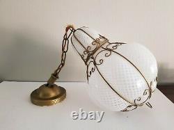 Vintage Murano Bubble Glass Latticino Caged Hanging Pendant Lamp Light Lantern