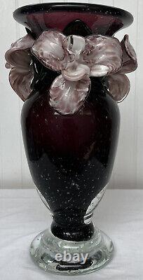 Vintage Murano Bullicante Amethyst Purple Glass 3d Flower Heavy Vase