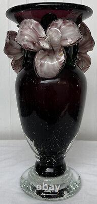 Vintage Murano Bullicante Amethyst Purple Glass 3d Flower Heavy Vase