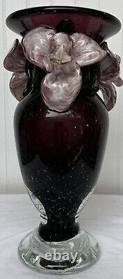 Vintage Murano Bullicante Amethyst Purple Glass 3d Flower Heavy Vase