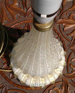 Vintage Murano Bullicante Art Glass Table Lamp Clear, White with Gold Aventurine