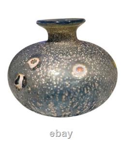 Vintage Murano Bullicante Millefiori Art Glass Vase Silver Aventurine Italy