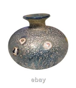 Vintage Murano Bullicante Millefiori Art Glass Vase Silver Aventurine Italy