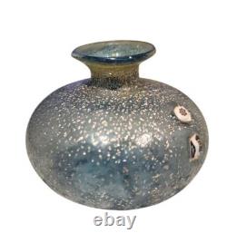 Vintage Murano Bullicante Millefiori Art Glass Vase Silver Aventurine Italy